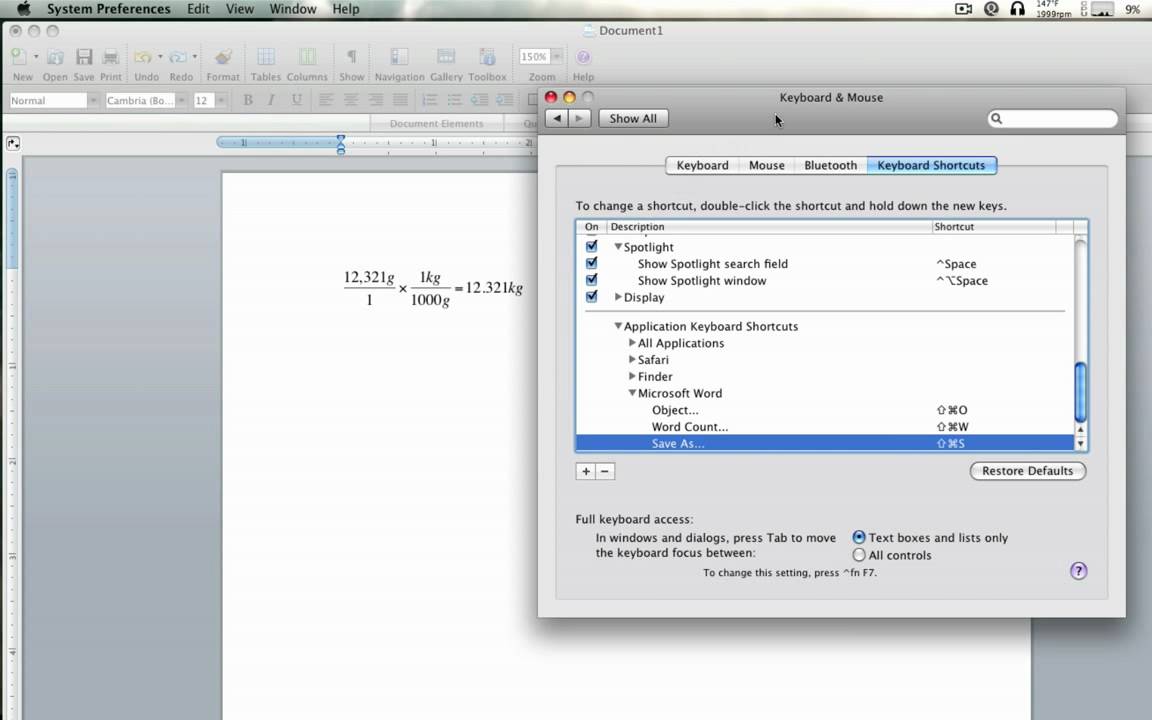 mac shortcuts for excel 2010